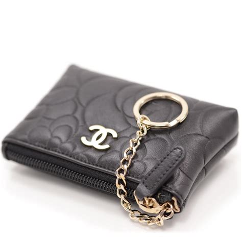 CHANEL Camellia Embossed Key Holder Case Black